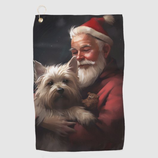 Cairn Terrier met Sinterklaas Feestelijke Kerstmis Golfhanddoek (Voorkant)