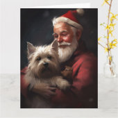 Cairn Terrier met Sinterklaas Feestelijke Kerstmis Kaart (Gele Bloem)