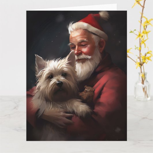 Cairn Terrier met Sinterklaas Feestelijke Kerstmis Kaart (Gele Bloem)