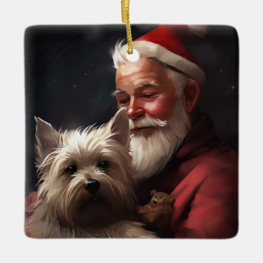 Cairn Terrier met Sinterklaas Feestelijke Kerstmis Keramisch Ornament (Voorkant)