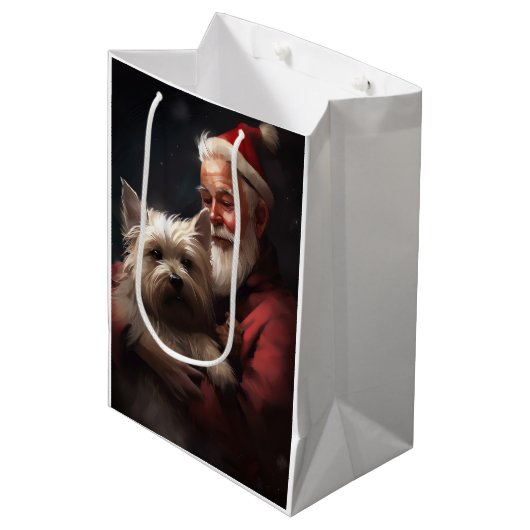 Cairn Terrier met Sinterklaas Feestelijke Kerstmis Medium Cadeauzakje (Voorkant Gekanteld)