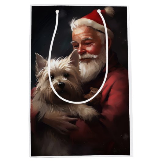 Cairn Terrier met Sinterklaas Feestelijke Kerstmis Medium Cadeauzakje (Voorkant)