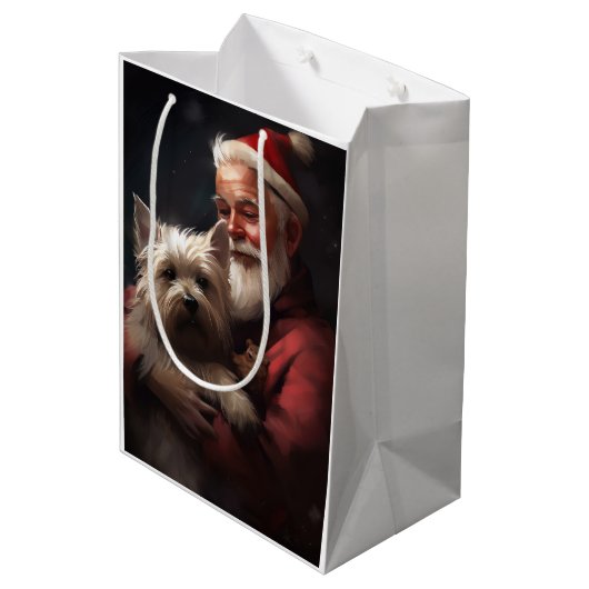 Cairn Terrier met Sinterklaas Feestelijke Kerstmis Medium Cadeauzakje (Achterkant Gekanteld)