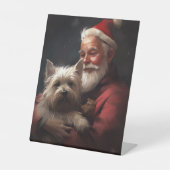 Cairn Terrier met Sinterklaas Feestelijke Kerstmis Reclamebord Met Voetstuk (Voorkant)