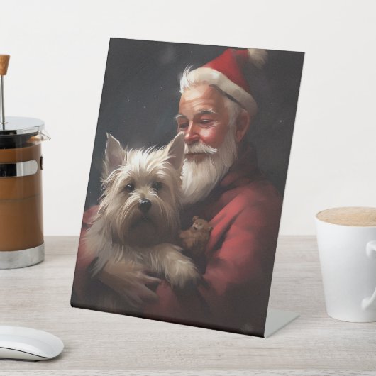 Cairn Terrier met Sinterklaas Feestelijke Kerstmis Reclamebord Met Voetstuk (Insitu)