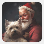 Cairn Terrier Met Sinterklaas Festieve Kerstmis Vierkante Sticker (Voorkant)