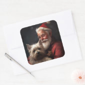 Cairn Terrier Met Sinterklaas Festieve Kerstmis Vierkante Sticker (Envelop)