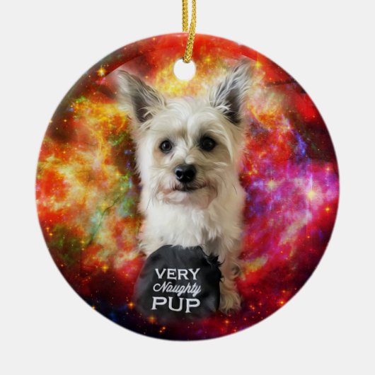 Cairn Terrier Naughty Dog kerstversiering Keramisch Ornament (Voorkant)