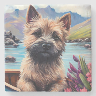 Cairn Terrier op een peddel: Een landschappelijk a Stenen Onderzetter