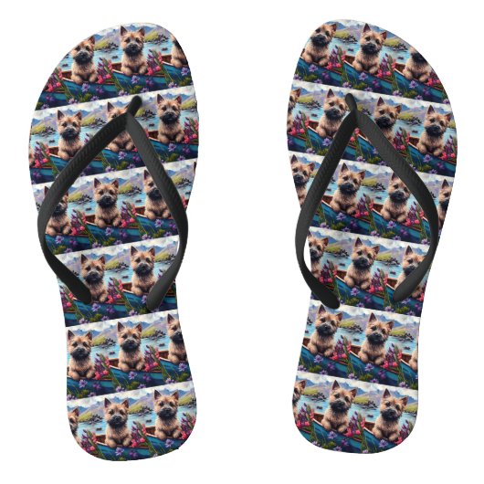 Cairn Terrier op een peddel: Een landschappelijk a Teenslippers (Voetbed)