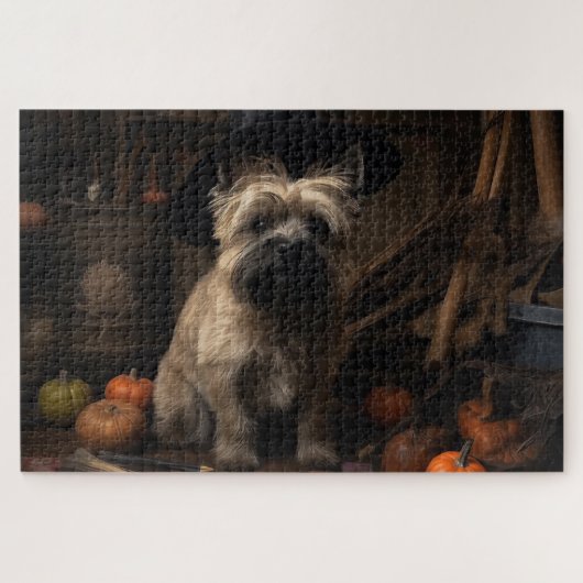Cairn Terrier pompoenen Halloween eng Legpuzzel (Horizontaal)