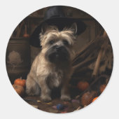Cairn Terrier pompoenen Halloween eng Ronde Sticker (Voorkant)
