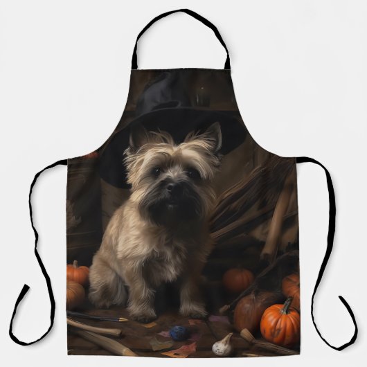 Cairn Terrier pompoenen Halloween eng Schort (Voorkant)