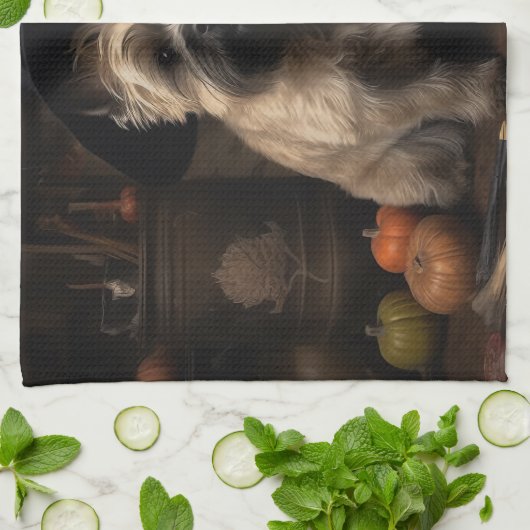 Cairn Terrier pompoenen Halloween eng Theedoek (Gevouwen)