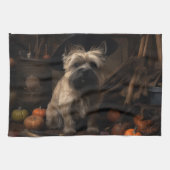 Cairn Terrier pompoenen Halloween eng Theedoek (Horizontaal)