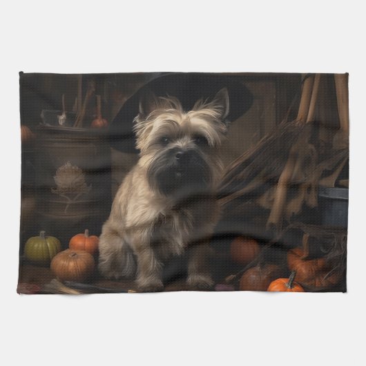 Cairn Terrier pompoenen Halloween eng Theedoek (Horizontaal)