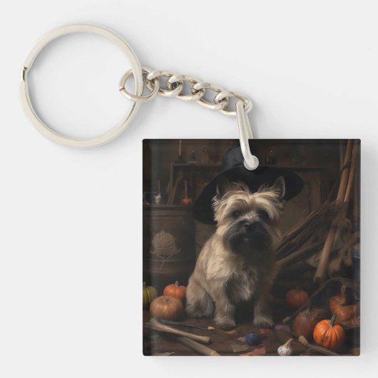 Cairn Terrier Pompoenen Halloween Griezelen Sleutelhanger (Voorkant)