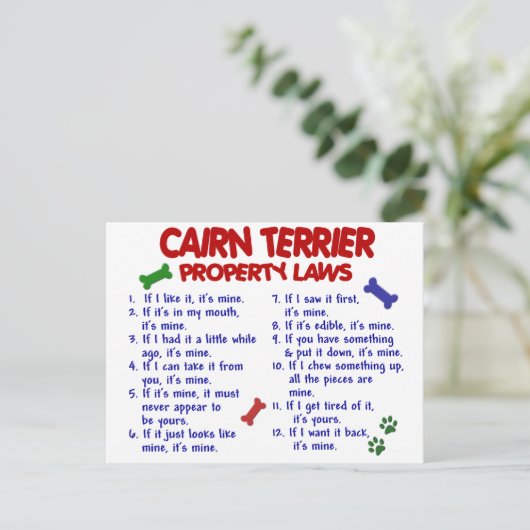 CAIRN TERRIER Property Laws 2 Briefkaart (Staand voorkant)