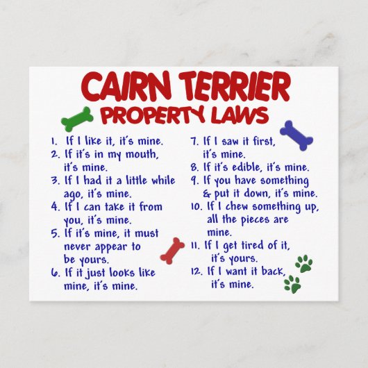 CAIRN TERRIER Property Laws 2 Briefkaart (Voorkant)