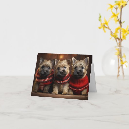 Cairn Terrier Puppies Kerst Kaart (Gele Bloem)