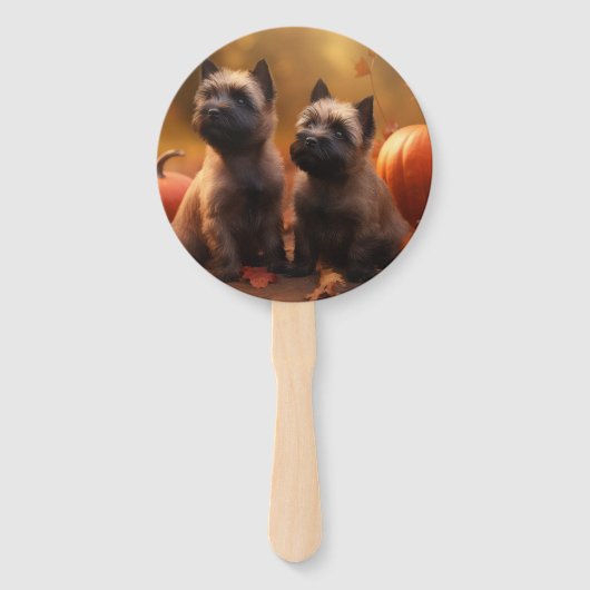 Cairn Terrier Puppy Herfst Delight Pompoen Handwaaier (Voorkant)