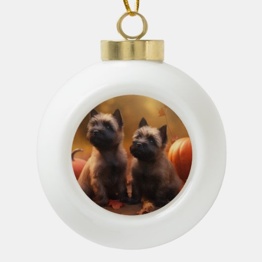 Cairn Terrier Puppy Herfst Delight Pompoen Keramische Bal Ornament (Voorkant)