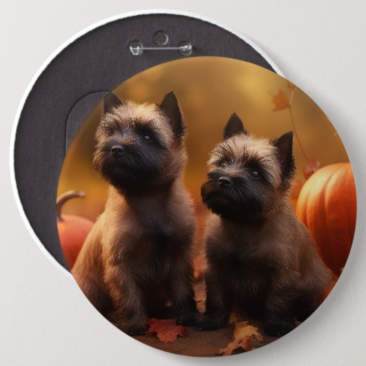 Cairn Terrier Puppy Herfst Delight Pompoen Ronde Button 6,0 Cm (Voorkant /achterkant)