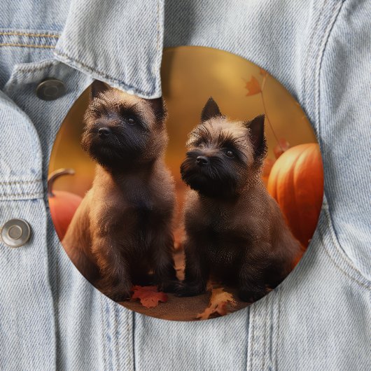 Cairn Terrier Puppy Herfst Delight Pompoen Ronde Button 6,0 Cm (In situ)