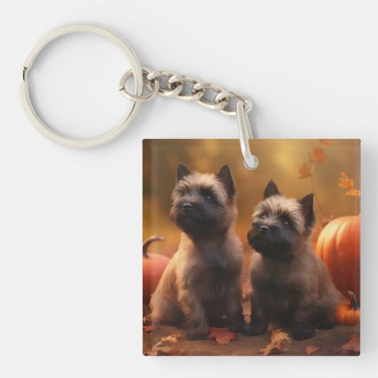 Cairn Terrier Puppy Herfst Delight Pompoen Sleutelhanger (Voorkant)