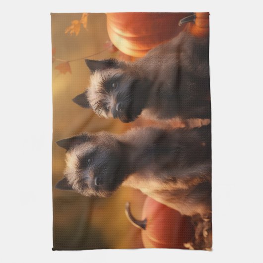 Cairn Terrier Puppy Herfst Delight Pompoen Theedoek (Verticaal)