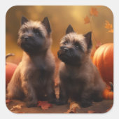 Cairn Terrier Puppy Herfst Delight Pompoen Vierkante Sticker (Voorkant)