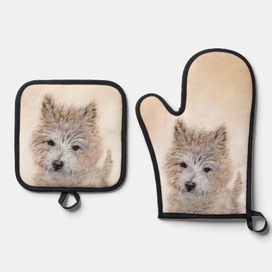 Cairn Terrier Puppy Schilderen Schattigee Originel Ovenwant & Pannenlap Set (Voorkant)
