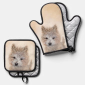 Cairn Terrier Puppy Schilderen Schattigee Originel Ovenwant & Pannenlap Set (Voorkant / Achterkant)