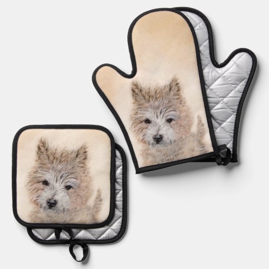 Cairn Terrier Puppy Schilderen Schattigee Originel Ovenwant & Pannenlap Set (Voorkant / Achterkant)