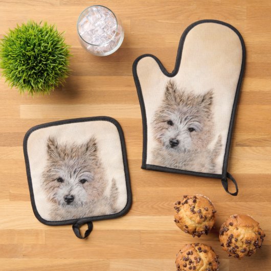 Cairn Terrier Puppy Schilderen Schattigee Originel Ovenwant & Pannenlap Set (Top down)