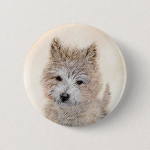 Cairn Terrier Puppy Schilderij - Originele Honden  Ronde Button 5,7 Cm