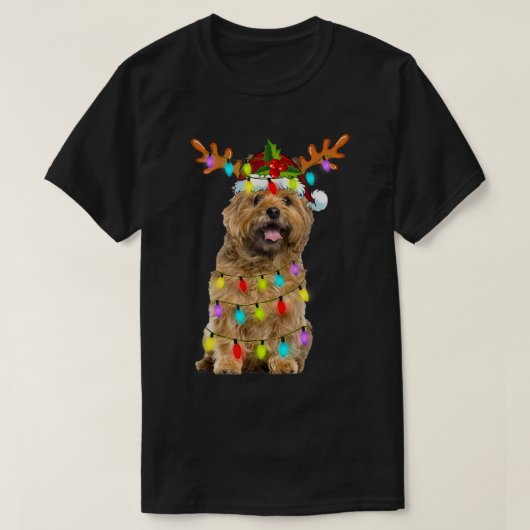 Cairn Terrier Reindeer Christmas Lights Funny Dog  T-shirt (Design voorkant)