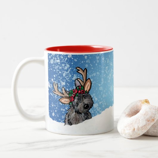 Cairn Terrier Rendier Kerstmis Tweekleurige Koffiemok (Met donut)