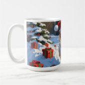 Cairn Terrier Rent in de Sneeuw met Kerstmuts Koffiemok (Links)