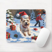 Cairn Terrier Rent in de Sneeuw met Kerstmuts Muismat (Met muis)