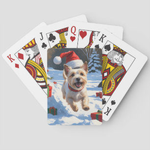 Cairn Terrier Rent in de Sneeuw met Kerstmuts Pokerkaarten