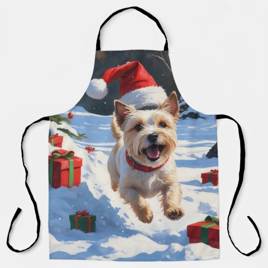 Cairn Terrier rent in de sneeuw met kerstmuts Schort (Voorkant)