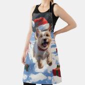 Cairn Terrier rent in de sneeuw met kerstmuts Schort (Insitu)