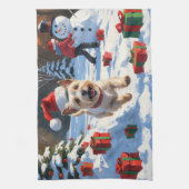 Cairn Terrier Rent in de Sneeuw met Kerstmuts Theedoek (Verticaal)