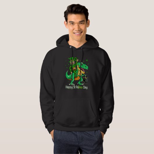 Cairn Terrier Riding Dinosaur Patricks Day Shamroc Hoodie (Voorkant volledig)