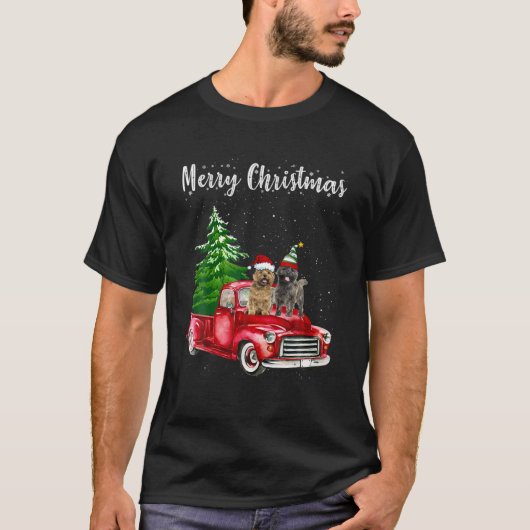 Cairn Terrier Riding Red Truck Merry Kersthond T-shirt (Voorkant)