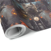 Cairn Terrier Rijden Motorfiets Halloween Eng Cadeaupapier (Rol Hoek)
