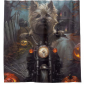 Cairn Terrier Rijden Motorfiets Halloween Eng Douchegordijn (Voorkant)
