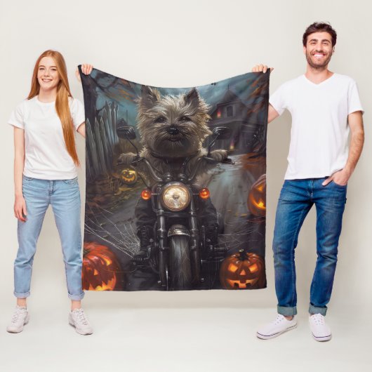 Cairn Terrier Rijden Motorfiets Halloween Eng Fleece Deken (In situ)