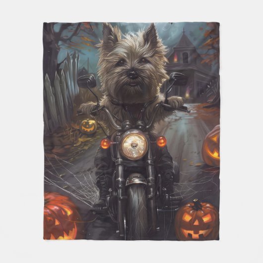 Cairn Terrier Rijden Motorfiets Halloween Eng Fleece Deken (Voorkant)